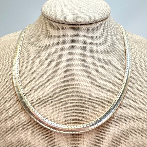 VTG Sterling Silver 925 Flexible Low Dome Omega Herringbone Chain 4.5mm Wide 18
